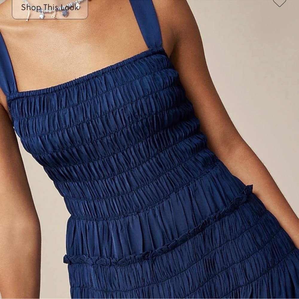 NEW J. Crew Smocked Midi Dress Blue Medium Flowy Adjustable Straps Fit & Flare - Picture 3 of 16